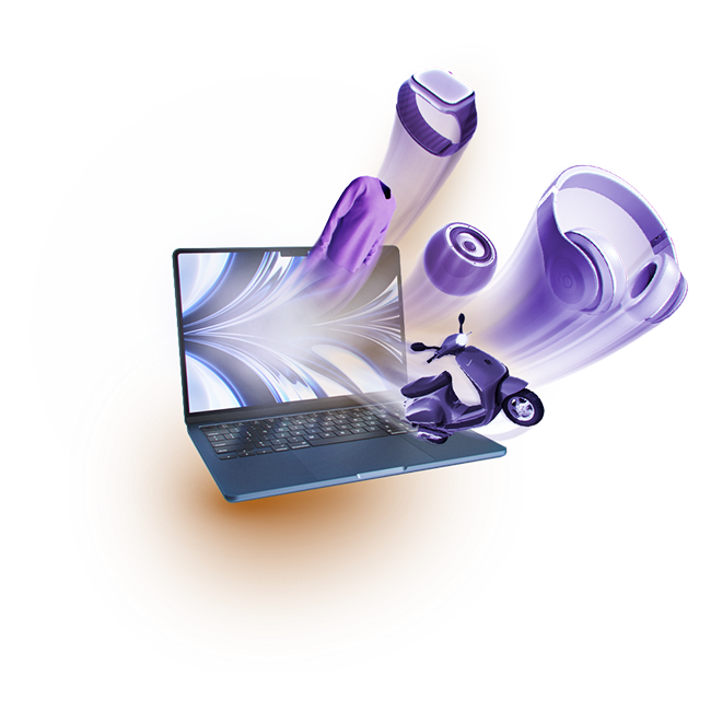 Image of various electronic devices in a vortex around a laptop